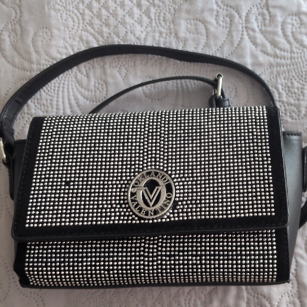 Valentino Orlandi Black Crystal-Studded Crossbody Bag